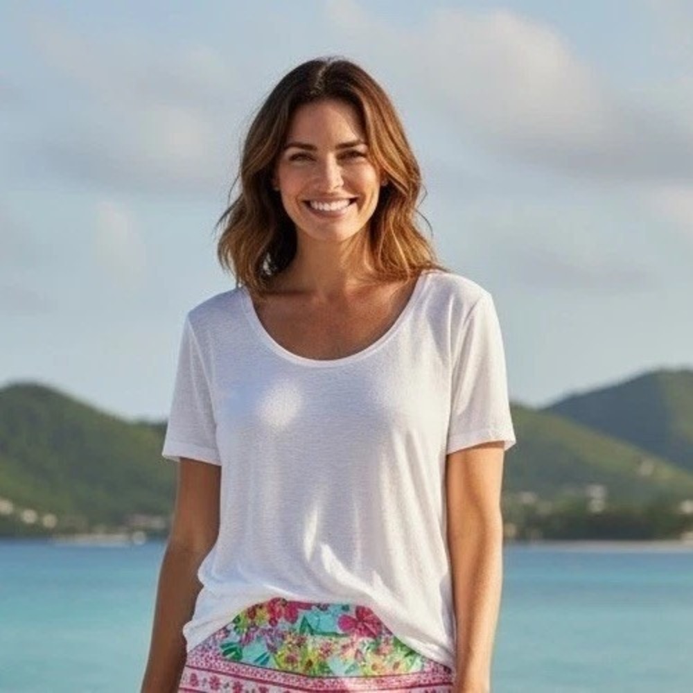 New Lilly Pulitzer Etta Top Resort White Scoop Neck SIZE XX Large T Shirt XXL 2X